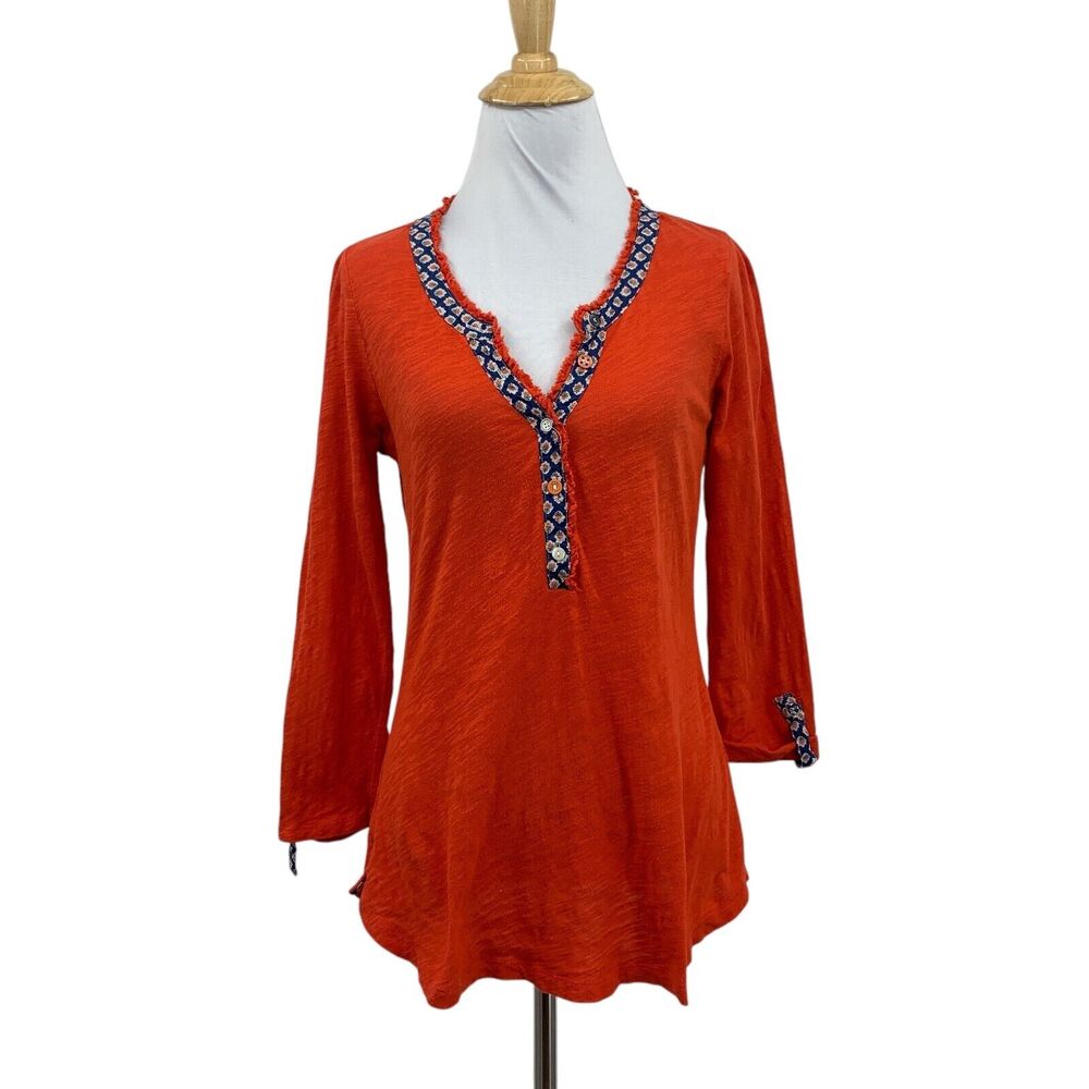 Postmark Top Womens XS Extra Small Multi Half Button Frayed Anthropologie *READ